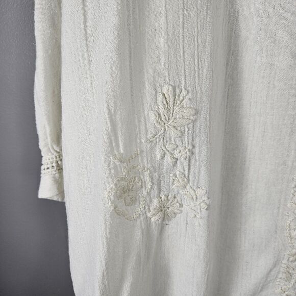 Rachel Zoe White Embroidered Metallic Top Size M oversized Cottagecore Peasant - Picture 2 of 7